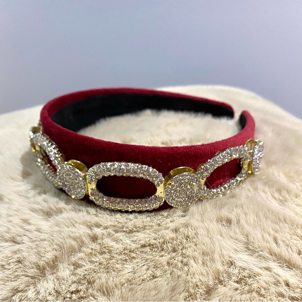 NWOT - Elegant Red Velvet Headband w/ Embellishments